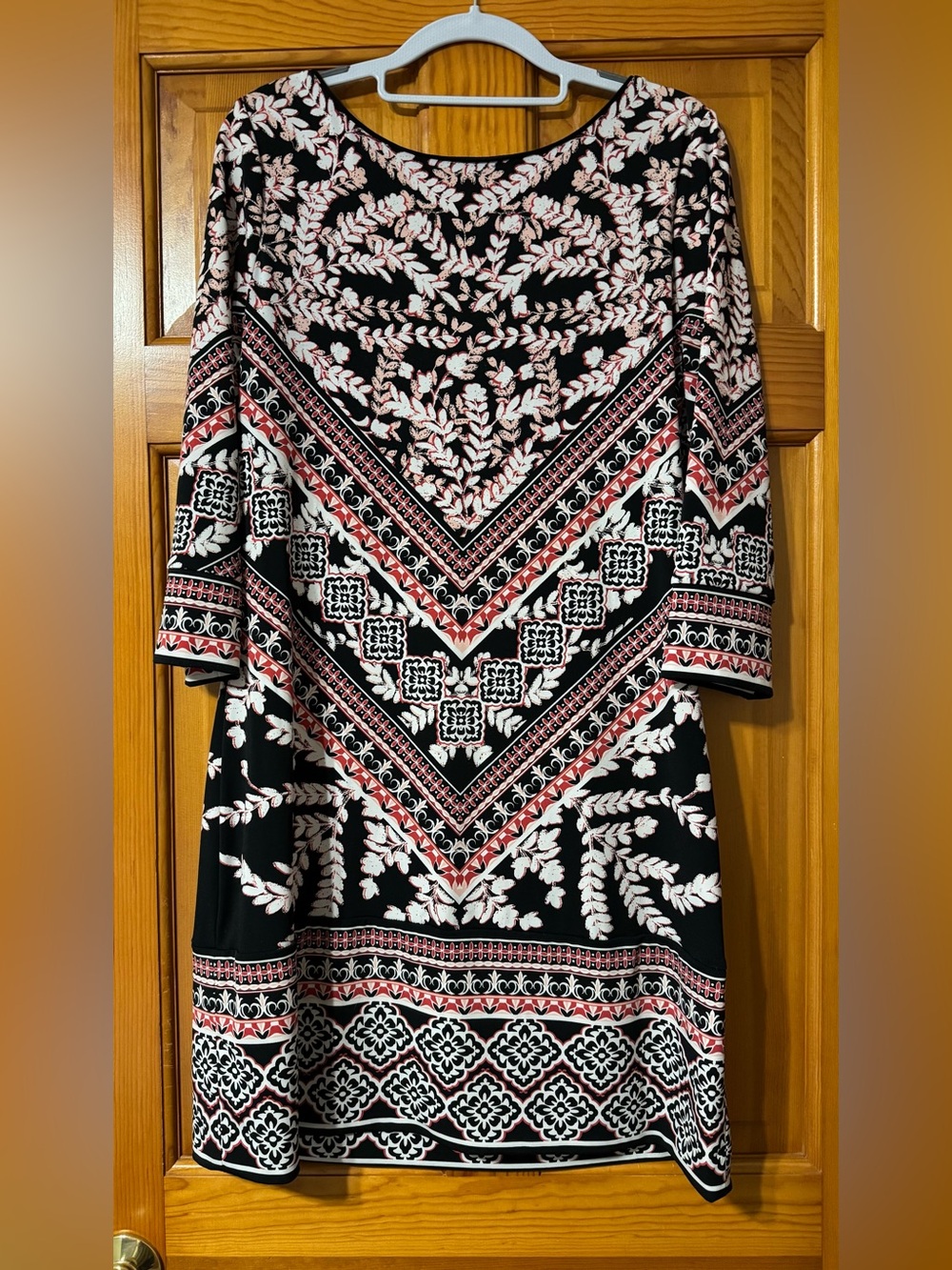 White House Black Market Black Floral Chevron Midi Dress